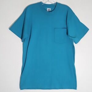 Vintage BVD T Shirt Mens Large Teal Blue Blank Single Stitch Made In USA Pocket